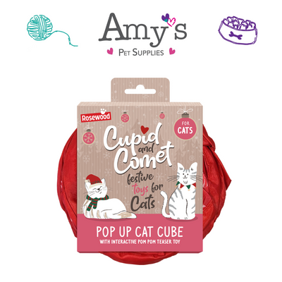 Cupid & Comet Candy Cane Pop Up Cat Cube with Pom-Pom Toy