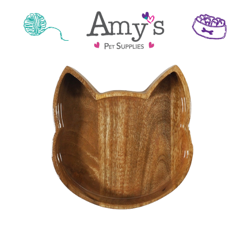 Luxury Wooden Cat Shaped Pet Food Bowl 420ml
