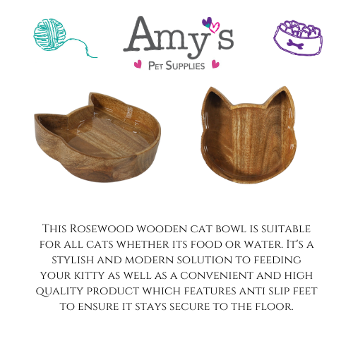 Luxury Wooden Cat Shaped Pet Food Bowl 420ml