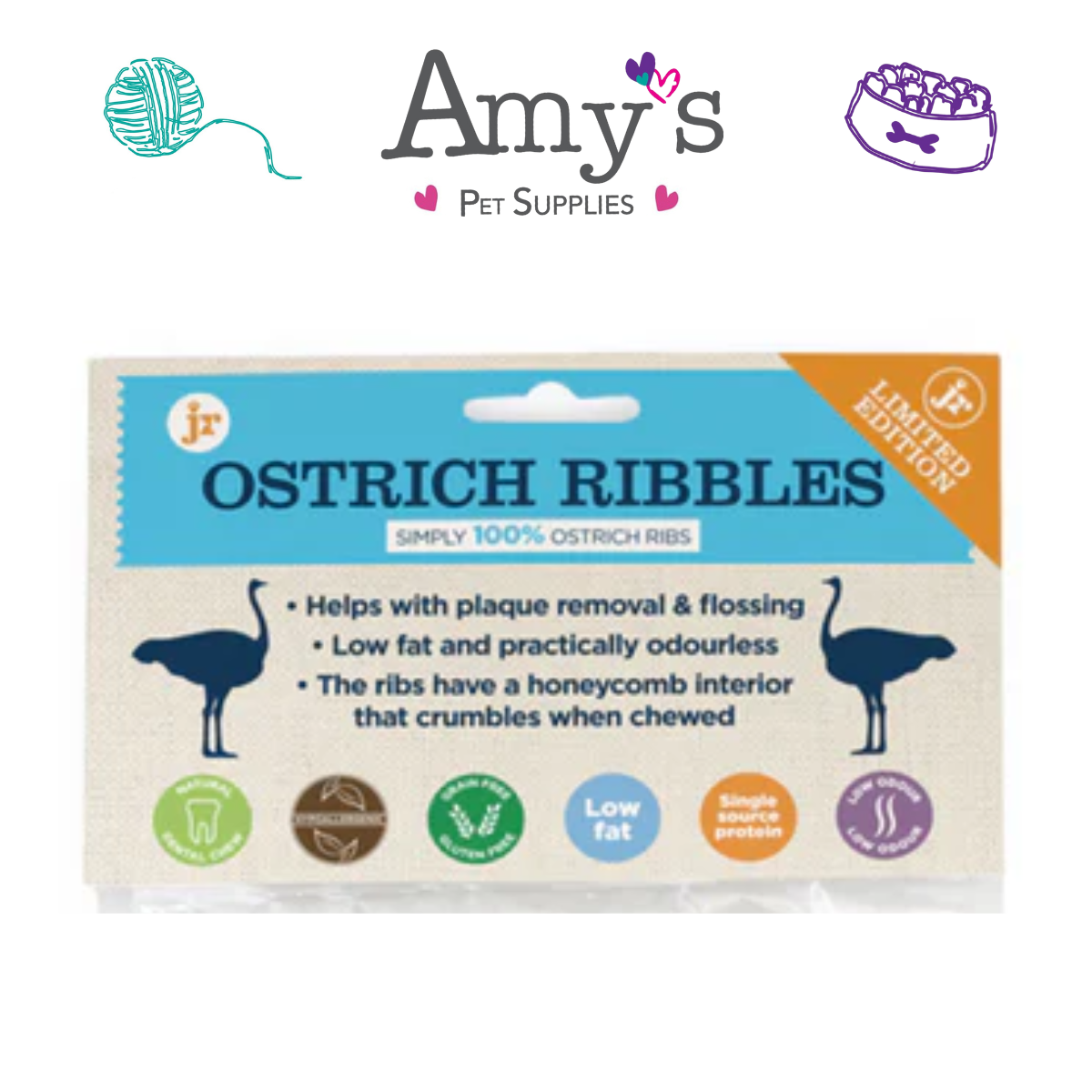 Ostrich Ribbles 2 Pieces - Natural Dog Treat