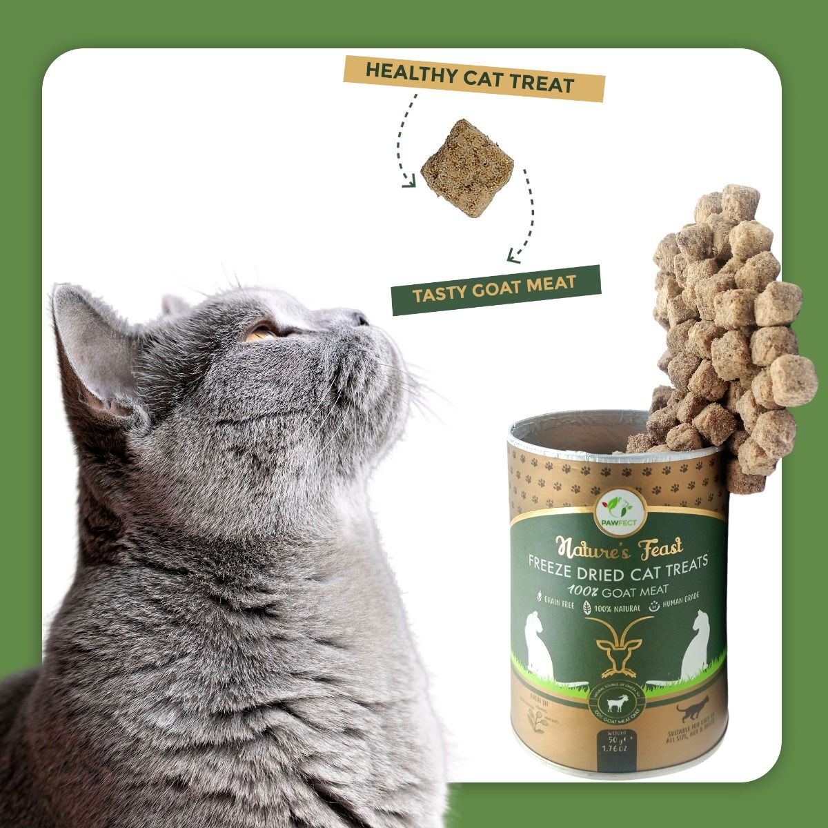 Pawfect Nature's Feast Freeze-Dried Cat- Goat Meat Treats 50g