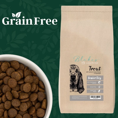 "Blake’s Luxury Pet Food Grain-Free Senior Recipe – premium nutrition for senior dogs, supporting joint health, digestion, and weight management."