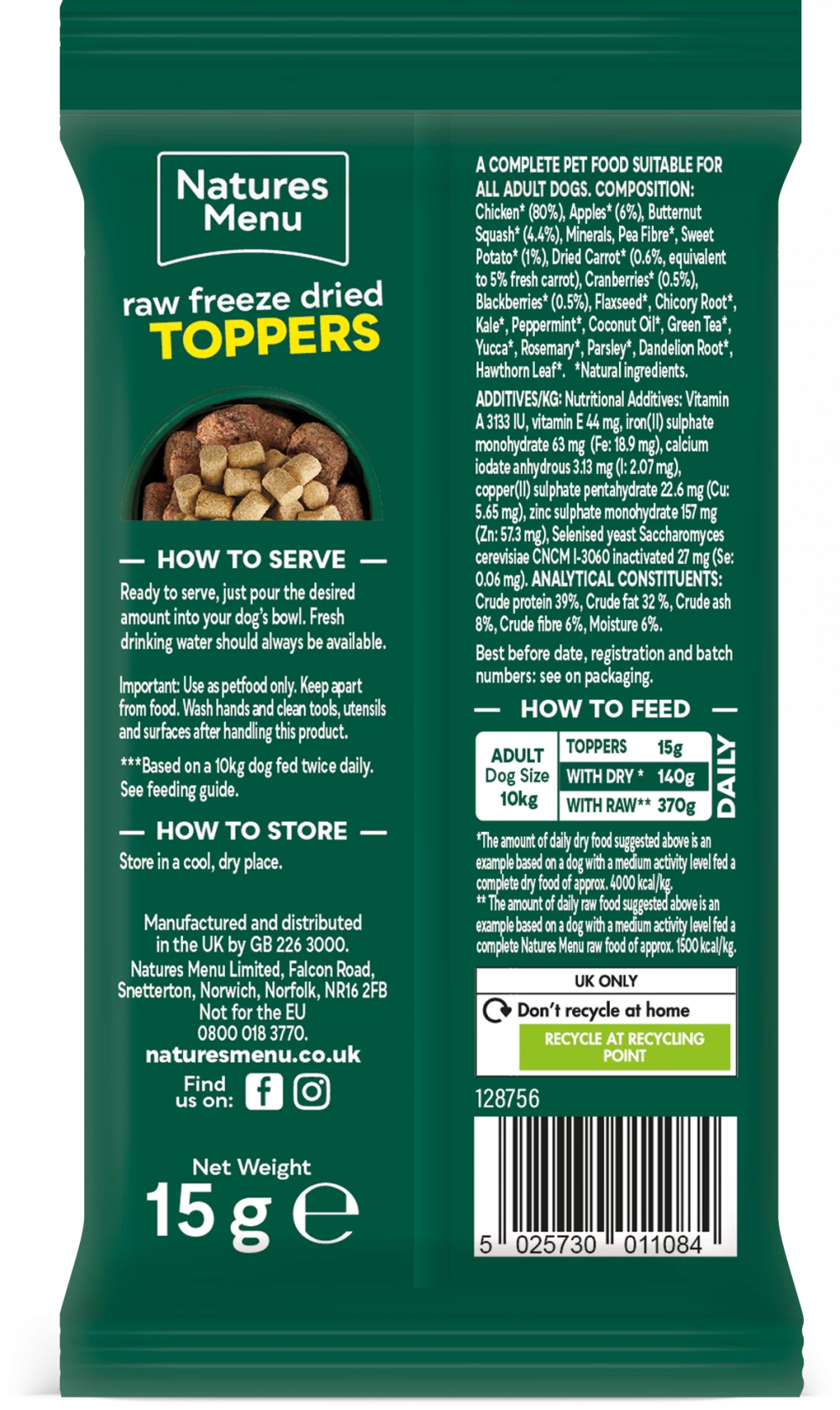 Nature’s Menu Freeze Dried Toppers Chicken With Fruit & Veg For Dogs 15g